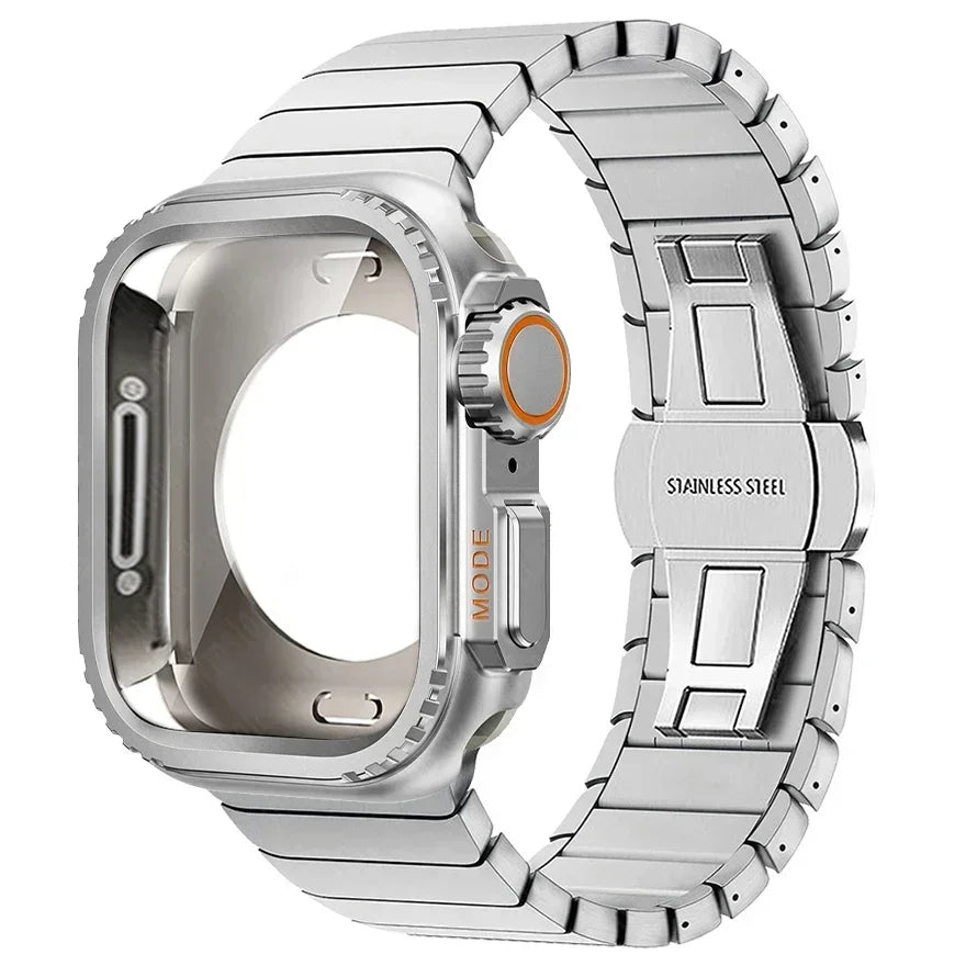 Case+Strap for Apple Watch Band 10 42 46mm Ultra 2 49mm 9 8 7 6 SE 5 Steel Metal Protective Shell Upgrade Iwatch 49mm 45mm 44mm