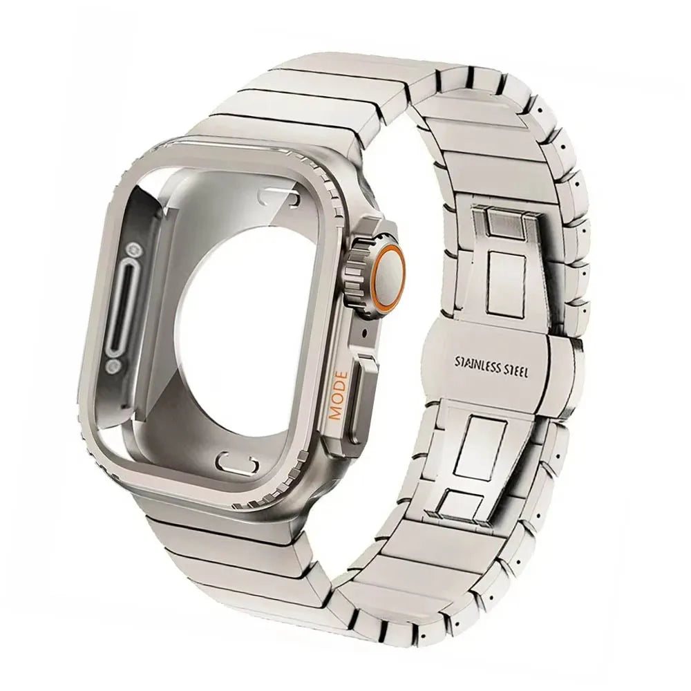 Case+Strap for Apple Watch Band 10 42 46mm Ultra 2 49mm 9 8 7 6 SE 5 Steel Metal Protective Shell Upgrade Iwatch 49mm 45mm 44mm