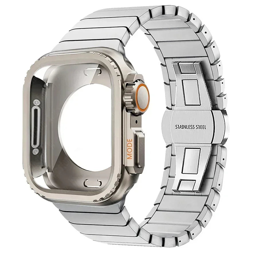 Case+Strap for Apple Watch Band 10 42 46mm Ultra 2 49mm 9 8 7 6 SE 5 Steel Metal Protective Shell Upgrade Iwatch 49mm 45mm 44mm