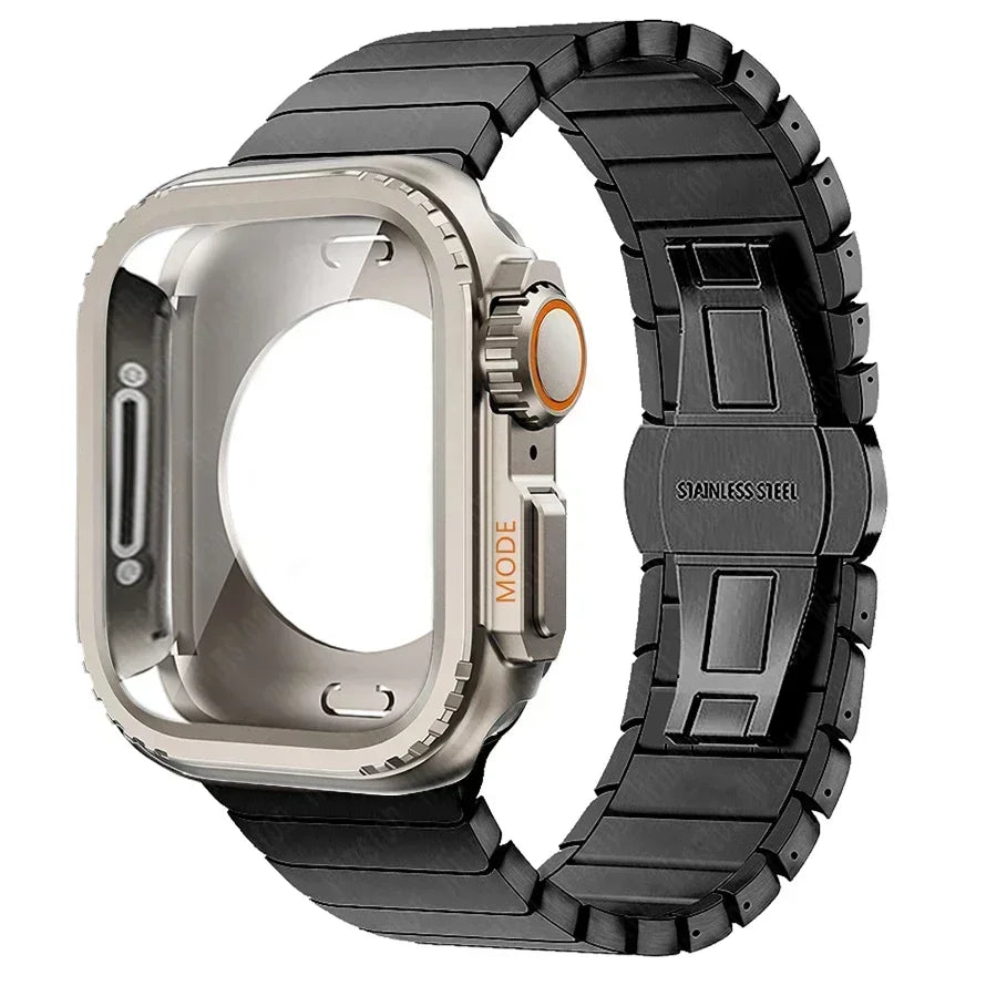 Case+Strap for Apple Watch Band 10 42 46mm Ultra 2 49mm 9 8 7 6 SE 5 Steel Metal Protective Shell Upgrade Iwatch 49mm 45mm 44mm
