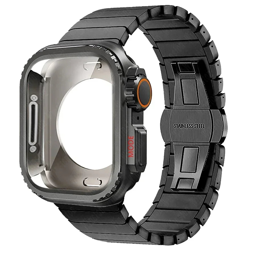 Case+Strap for Apple Watch Band 10 42 46mm Ultra 2 49mm 9 8 7 6 SE 5 Steel Metal Protective Shell Upgrade Iwatch 49mm 45mm 44mm