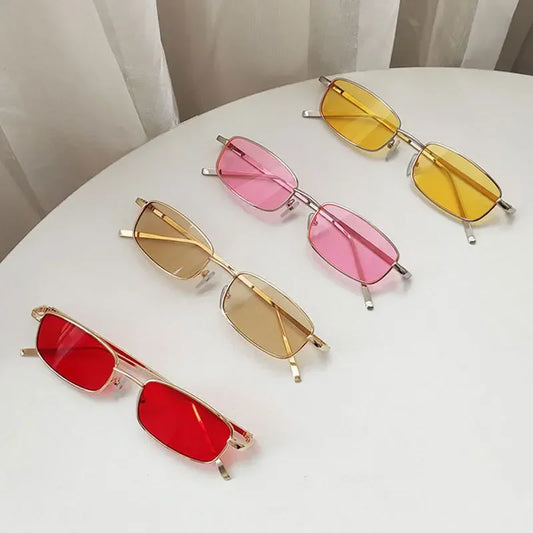 Gafas de sol rectangulares pequeñas para hombre y mujer, lentes de sol cuadradas de Estilo Vintage para conducir, de marca de lujo, con montura de Metal