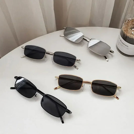 Gafas de sol rectangulares pequeñas para hombre y mujer, lentes de sol cuadradas de Estilo Vintage para conducir, de marca de lujo, con montura de Metal