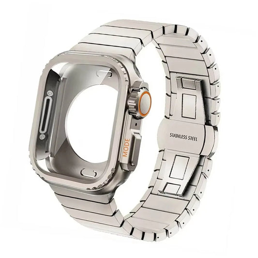 Case+Strap for Apple Watch Band 10 42 46mm Ultra 2 49mm 9 8 7 6 SE 5 Steel Metal Protective Shell Upgrade Iwatch 49mm 45mm 44mm
