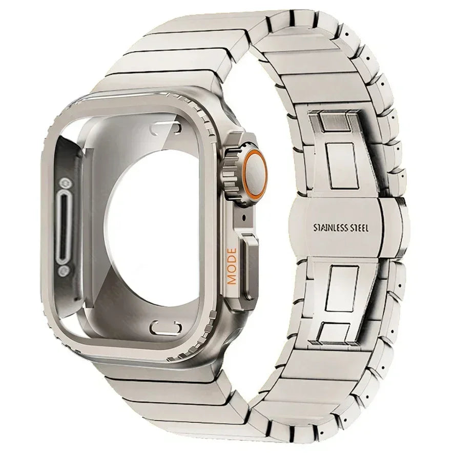 Case+Strap for Apple Watch Band 10 42 46mm Ultra 2 49mm 9 8 7 6 SE 5 Steel Metal Protective Shell Upgrade Iwatch 49mm 45mm 44mm