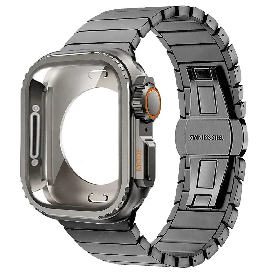Case+Strap for Apple Watch Band 10 42 46mm Ultra 2 49mm 9 8 7 6 SE 5 Steel Metal Protective Shell Upgrade Iwatch 49mm 45mm 44mm