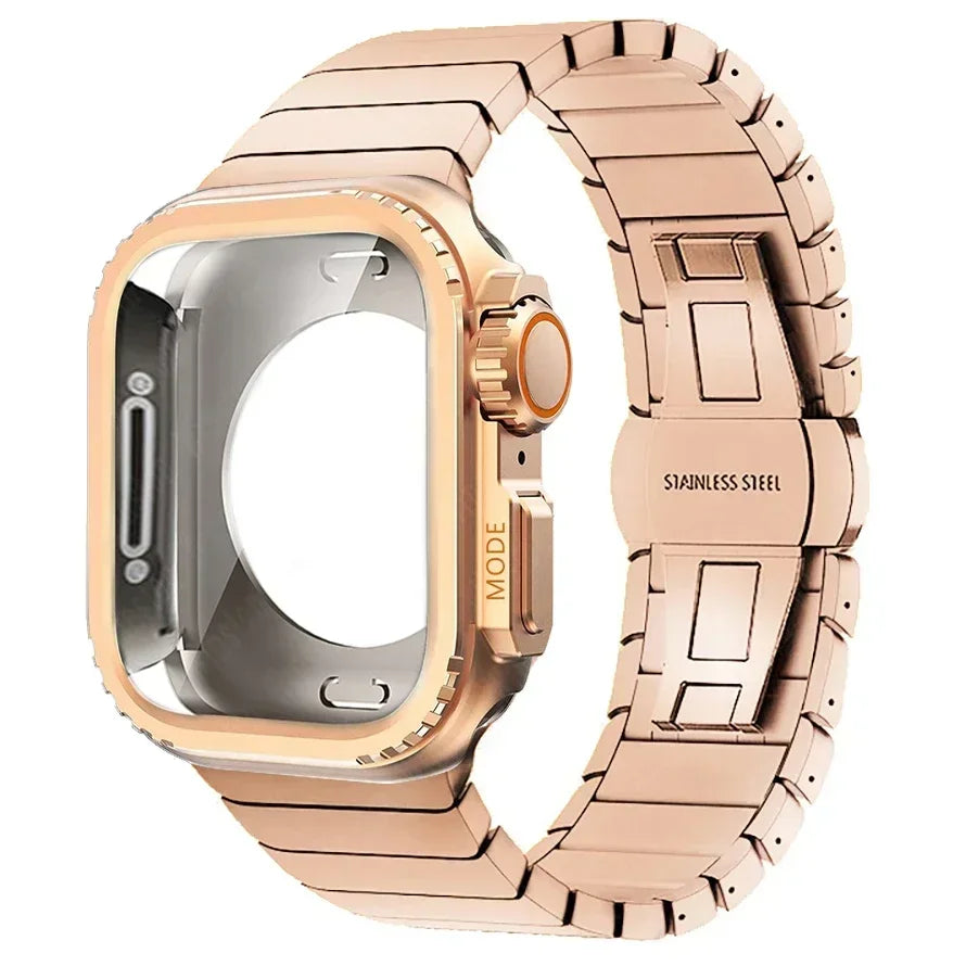 Case+Strap for Apple Watch Band 10 42 46mm Ultra 2 49mm 9 8 7 6 SE 5 Steel Metal Protective Shell Upgrade Iwatch 49mm 45mm 44mm